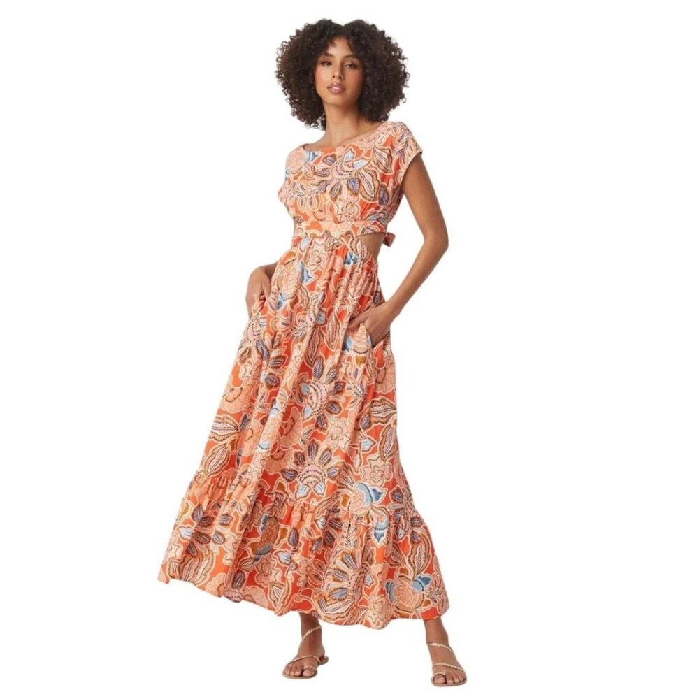 MISA LA Dana Mae Tiered Floral Open Back Maxi Dress Boho Resort Maximalist‎